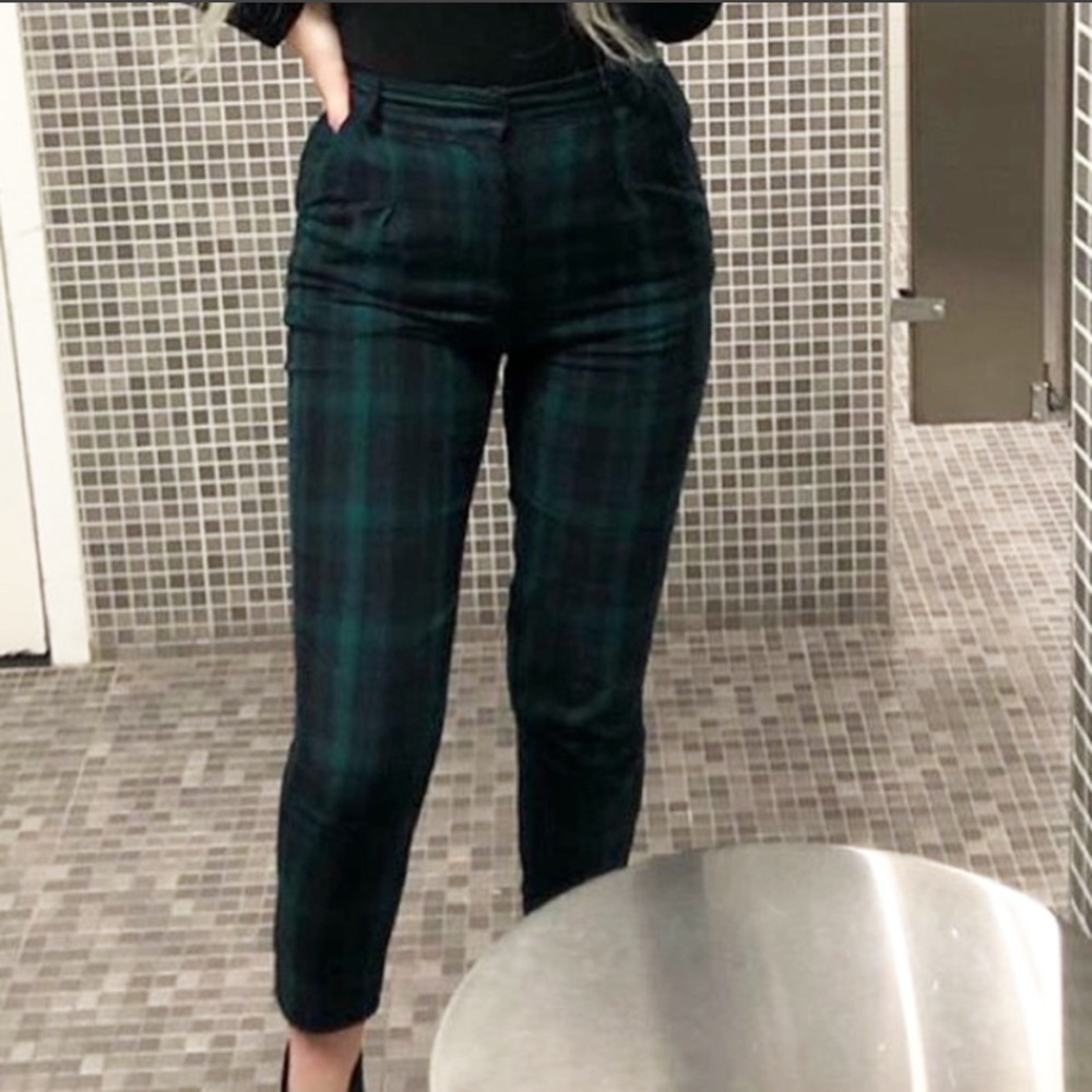 Green Plaid High Waisted Trousers URBAN OUTFITTERS